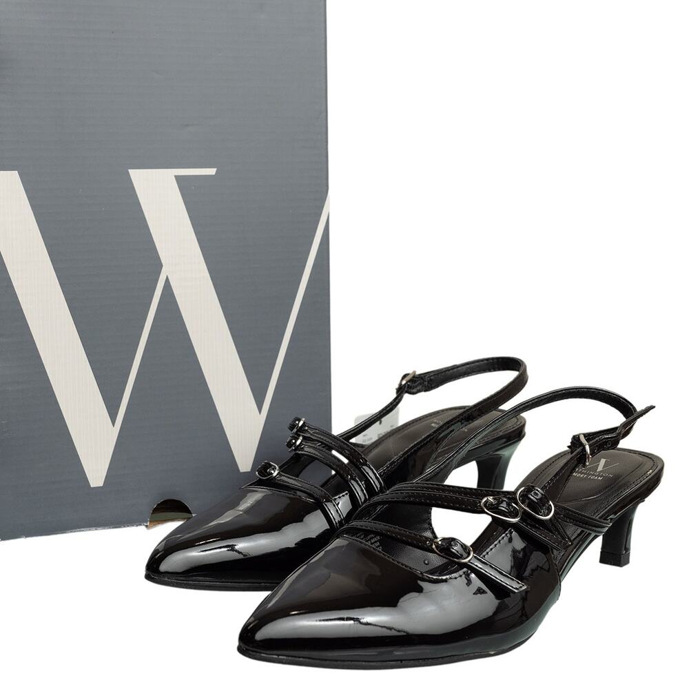 Worthington Sedrick Black Patent Slingback Kitten Heel Pump w/ Pointed Toe NWT-9